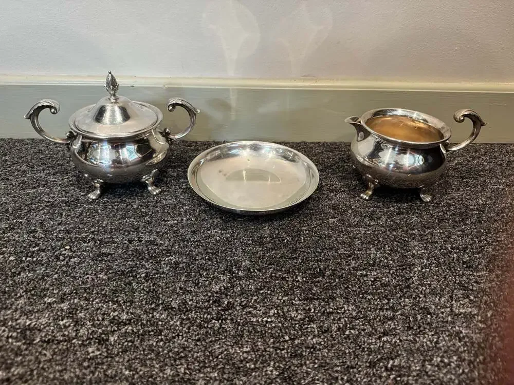 4 Pc~EPCA~Bristol~Silverplate by Poole~#110~Large Covered Sugar, Creamer & base